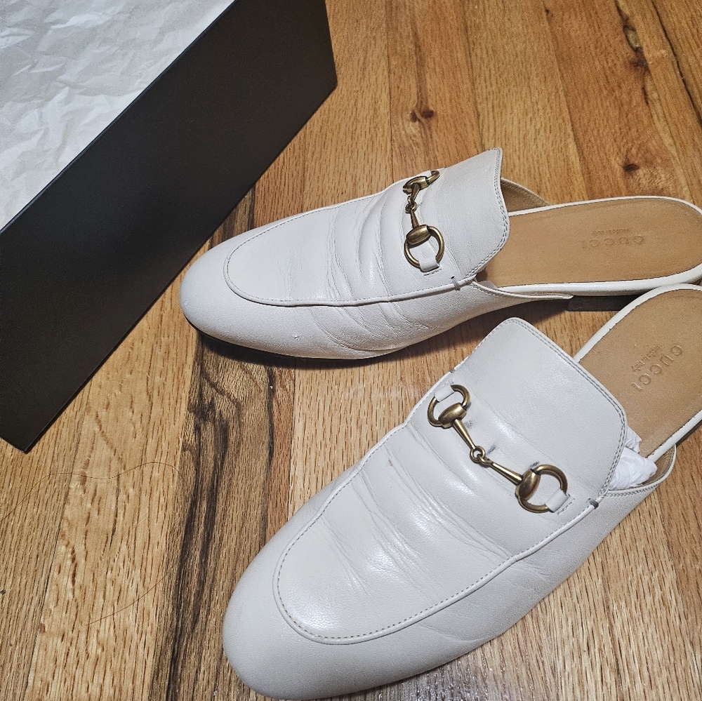 Gucci Princetown Mules Cream White Leather Slides Women Sz 41 - Pre-owned